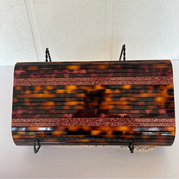 SONDRA ROBERTS FAUX TORTOISE SHELL CLUTCH EVENING BAG - Picture 5 of 14